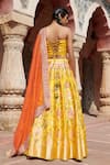 Shop_Weaver Story_Yellow Pure Silk Printed Floral And Zardozi Work Meenakari Banarasi Lehenga Set _at_Aza_Fashions