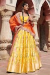 Weaver Story_Yellow Pure Silk Printed Floral And Zardozi Work Meenakari Banarasi Lehenga Set _Online_at_Aza_Fashions