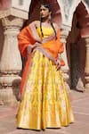 Buy_Weaver Story_Yellow Pure Silk Printed Floral And Zardozi Work Meenakari Banarasi Lehenga Set _Online_at_Aza_Fashions