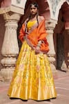 Shop_Weaver Story_Yellow Pure Silk Printed Floral And Zardozi Work Meenakari Banarasi Lehenga Set _Online_at_Aza_Fashions