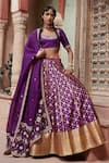 Buy_Weaver Story_Purple Pure Silk Printed Floral Round Banarasi Lehenga Set _at_Aza_Fashions