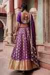 Shop_Weaver Story_Purple Pure Silk Printed Floral Round Banarasi Lehenga Set _at_Aza_Fashions