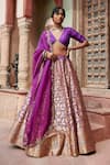 Buy_Weaver Story_Purple Pure Silk Printed Floral V Neck Bageecha Banarasi Lehenga Set _at_Aza_Fashions