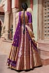 Shop_Weaver Story_Purple Pure Silk Printed Floral V Neck Bageecha Banarasi Lehenga Set _at_Aza_Fashions