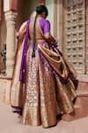 Buy_Weaver Story_Purple Pure Silk Printed Floral V Neck Bageecha Banarasi Lehenga Set _Online_at_Aza_Fashions