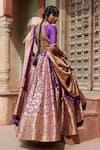 Weaver Story_Purple Pure Silk Printed Floral V Neck Bageecha Banarasi Lehenga Set _at_Aza_Fashions