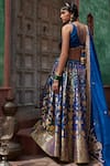Shop_Weaver Story_Blue Katan Silk And Georgette & Organza Floral V Neck Woven Bridal Lehenga Set _at_Aza_Fashions
