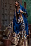 Buy_Weaver Story_Blue Katan Silk And Georgette & Organza Floral V Neck Woven Bridal Lehenga Set _Online_at_Aza_Fashions