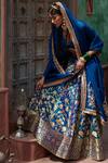 Shop_Weaver Story_Blue Katan Silk And Georgette & Organza Floral V Neck Woven Bridal Lehenga Set _Online_at_Aza_Fashions