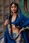 Weaver Story_Blue Katan Silk And Georgette & Organza Floral V Neck Woven Bridal Lehenga Set _at_Aza_Fashions