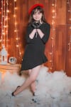 Shop Hoity Moppet Black Crepe, Satin Beads Asymmetric Dress at Aza Fashions Shop_Hoity Moppet_Black Crepe, Satin Beads Asymmetric Dress _at_Aza_Fashions