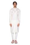 Shop_Dev R Nil_White Silk Hand Painted Bundi And Kurta Set_Online_at_Aza_Fashions