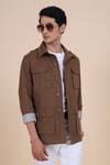 Buy_Raghavendra Rathore Blue_Brown Cotton Twill Plain Jacket _at_Aza_Fashions