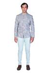 Buy_Dev R Nil_Blue Handloom Cotton Hand Painted Bandhgala Set_Online_at_Aza_Fashions