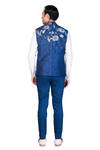 Dev R Nil_Blue Silk Embroidered Bundi And Shirt Set_Online_at_Aza_Fashions