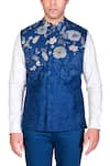 Dev R Nil_Blue Silk Embroidered Bundi And Shirt Set _at_Aza_Fashions