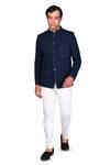 Buy_Dev R Nil_Blue Cotton Satin Lycra Button Down Bandhgala Set_Online_at_Aza_Fashions