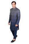 Shop_Dev R Nil_Blue Silk Ikat Embroidered Sherwani Set_Online_at_Aza_Fashions