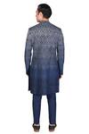 Dev R Nil_Blue Silk Ikat Embroidered Sherwani Set_Online_at_Aza_Fashions