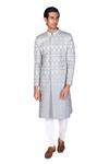 Buy_Dev R Nil_Grey Silk Embroidered Sherwani Set_Online_at_Aza_Fashions