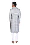 Dev R Nil_Grey Silk Embroidered Sherwani Set_Online_at_Aza_Fashions