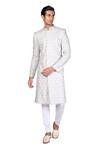 Buy_Dev R Nil_Grey Silk Embroidered Sherwani Set_Online_at_Aza_Fashions