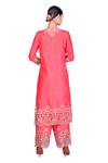 Dev R Nil_Red Silk Embroidery Round Kurta And Pant Set_Online_at_Aza_Fashions