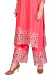 Dev R Nil_Red Silk Embroidery Round Kurta And Pant Set_at_Aza_Fashions