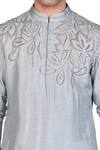 Dev R Nil_Grey Silk Embroidered Kurta Set_at_Aza_Fashions