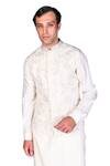Shop_Dev R Nil_White Handloom Cotton Embroidered Bundi And Kurta Set_Online_at_Aza_Fashions