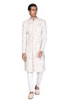 Buy_Dev R Nil_White Handloom Cotton Embroidered Sherwani_Online_at_Aza_Fashions