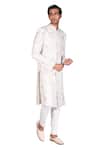 Shop_Dev R Nil_White Handloom Cotton Embroidered Sherwani_Online_at_Aza_Fashions