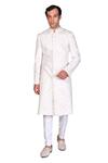 Dev R Nil_White Silk Embroidered Sherwani_Online_at_Aza_Fashions