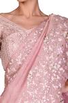 Dev R Nil_Pink Tissue Floral Embroidered Saree_at_Aza_Fashions