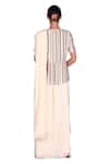 Dev R Nil_Beige Georgette Embroidery Round Pre-draped Saree And Jacket Set_Online_at_Aza_Fashions