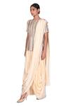 Shop_Dev R Nil_Beige Georgette Embroidery Round Pre-draped Saree And Jacket Set_Online_at_Aza_Fashions