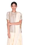 Dev R Nil_Beige Georgette Embroidery Round Pre-draped Saree And Jacket Set_at_Aza_Fashions