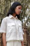 Buy_Ura Maku_White Mulberry Silk Checkered Shirt_at_Aza_Fashions