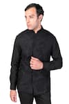 Dev R Nil_Black Linen Embroidered Bundi And Shirt Set _at_Aza_Fashions