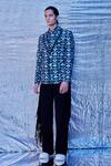 Buy_Line out line_Blue Cotton Printed Geometric Blazer_Online_at_Aza_Fashions