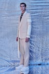 Buy_Line out line_Cream Cotton Embroidered Patch Work And Piping Color Black Tie-up Blazer  _Online_at_Aza_Fashions