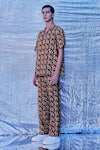 Line out line_Brown Cotton Poplin Print Chevron Geo Resort Shirt  _Online_at_Aza_Fashions