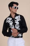 Raghavendra Rathore Blue_Black Cotton Embroidered Applique Floral Shirt _at_Aza_Fashions