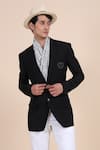 Shop_Raghavendra Rathore Blue_Black Wool Embroidered Notched Lapel Jacket _Online_at_Aza_Fashions