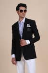 Raghavendra Rathore Blue_Black Wool Embroidered Notched Lapel Jacket _at_Aza_Fashions