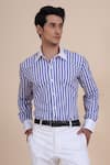 Raghavendra Rathore Blue_Blue Cotton Stripe Shirt _at_Aza_Fashions