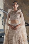 Nadine Dhody_Beige Tulle Embroidery Sequin Boat Dana Pearl Lehenga And Blouse Set  _Online_at_Aza_Fashions