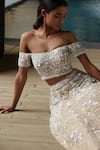 Nadine Dhody_Beige Tulle Embroidery Sequin Falak Off Shoulder Blouse And Lehenga Set  _Online_at_Aza_Fashions