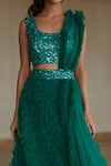 Nadine Dhody_Green Tulle Embroidery Sequin Round Ruffle Lehenga Set  _Online_at_Aza_Fashions