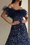 Nadine Dhody_Blue Tulle Embellished Sequin Straight Sandra Off Shoulder Gown  _Online_at_Aza_Fashions